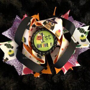 1st Halloween Bottle Cap Image Deluxe Bow   5B1758